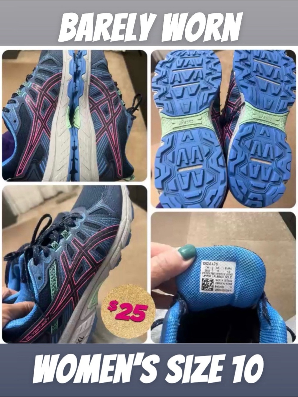 Asics Women's Athletic Shoes Blue with Pink and Green Accents
